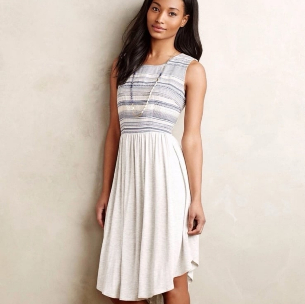 Dolan High Low Dress in Blue and Cream